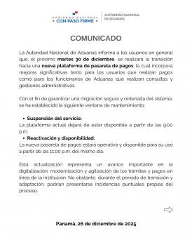 COMUNICADO DE LA NUEVA PLATAFORMA DE PASARELA DE PAGOS