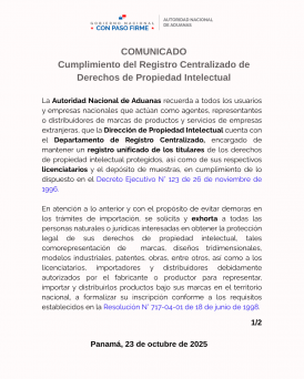 Cumplimiento del Registro Centralizado de Propiedad Intelectual Cumplimiento del Registro Centralizado de Propiedad Intelectual