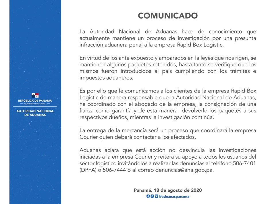 comunicado rapid box WEB