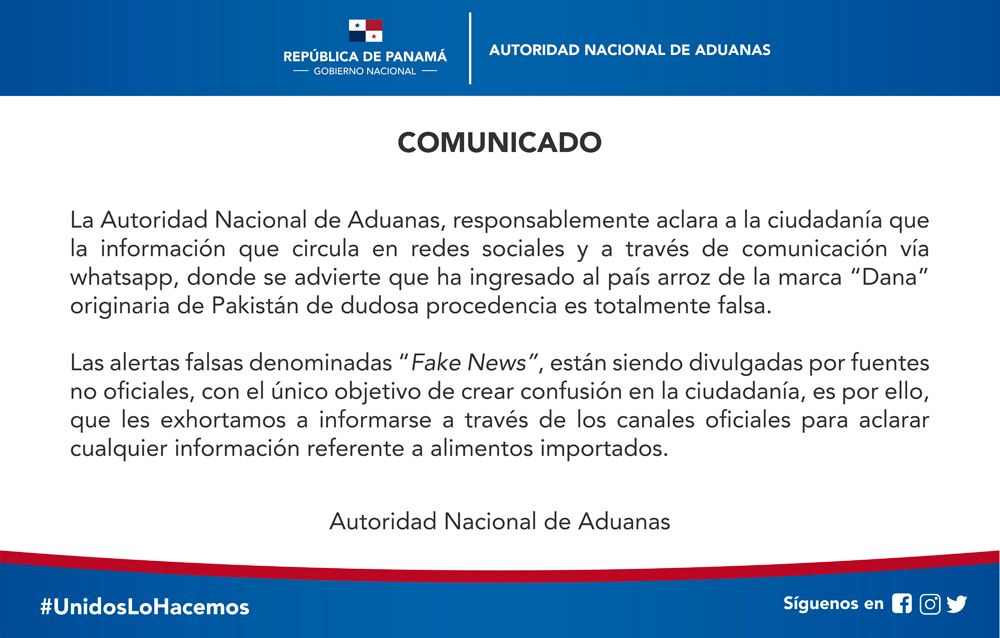 comunicado ARROZ DANA