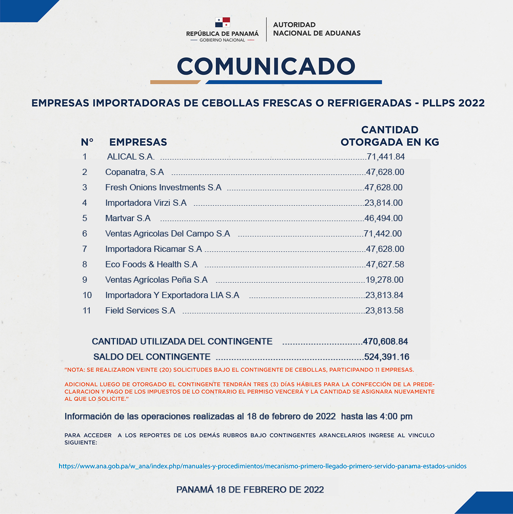 comunicado de cebollas 18 DE FEBRERO