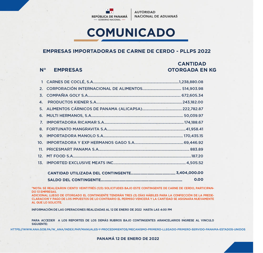 comunicado de cerdos 12 de enero