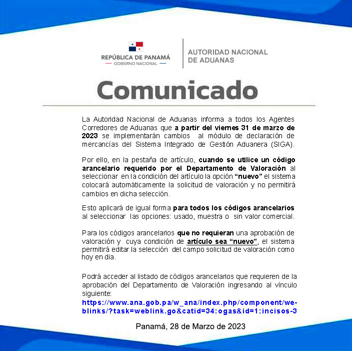 Comunicado Inciso Arancelario 31 de Marzo de 2023