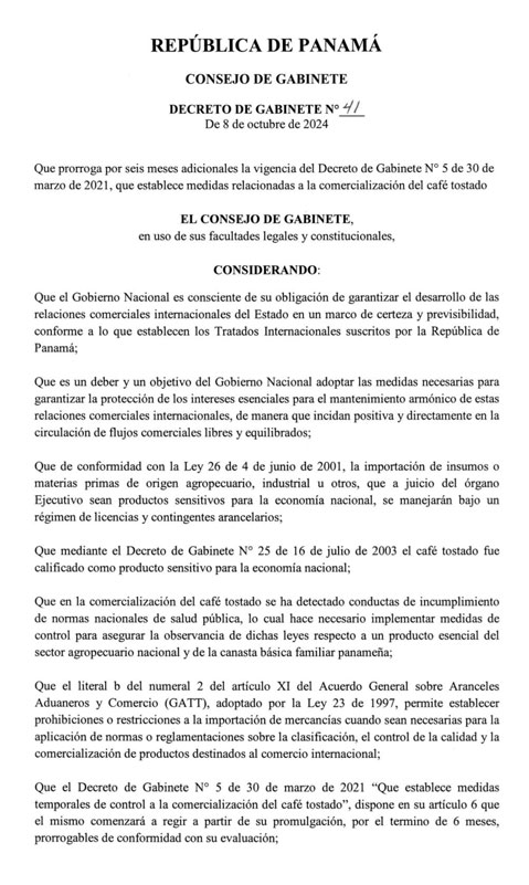 Decreto de Gabinete N° 41 del 8 de octubre de 2024